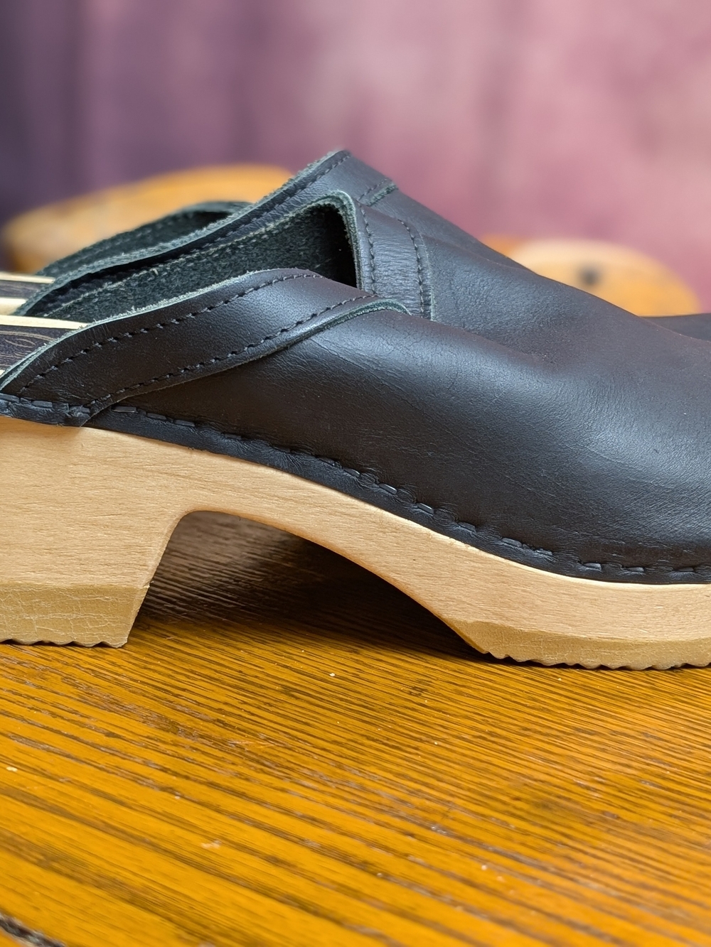 No.6 Black Leather Wood Platform Clogs Shoes EU 39 - Picture 6 of 13